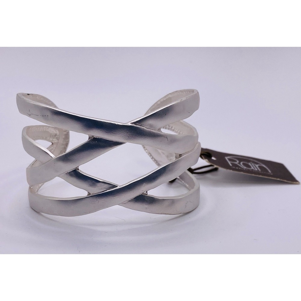 NWT Rain Jewelry Collection Silver Fashion Cuff Bracelet Overlapping Crisscross